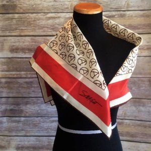 Hip 1970's SW Kent Letter Print Burnt Orange, Cream, and Brown Fashion Scarf